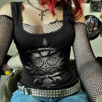 Vintage distressed personalized printed vest bottoming tight sexy top