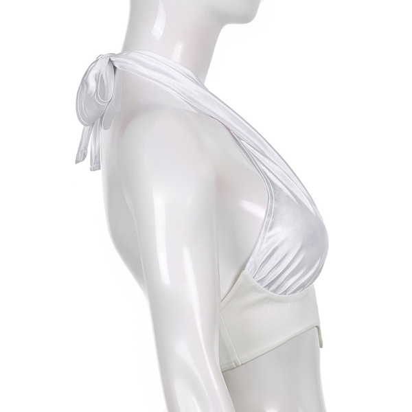 Irregular halter neck show chest vest straps beautiful back sexy collarbone sports wind top