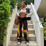 Fashion Women's Gradient Rainbow Color Printing High Waist Straight Loose Trendy Casual Pants Daddy Pants