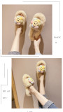 Cotton slippers women wear cute cartoon Baotou spring and autumn flat bottom one word casual thick bottom fur slippers