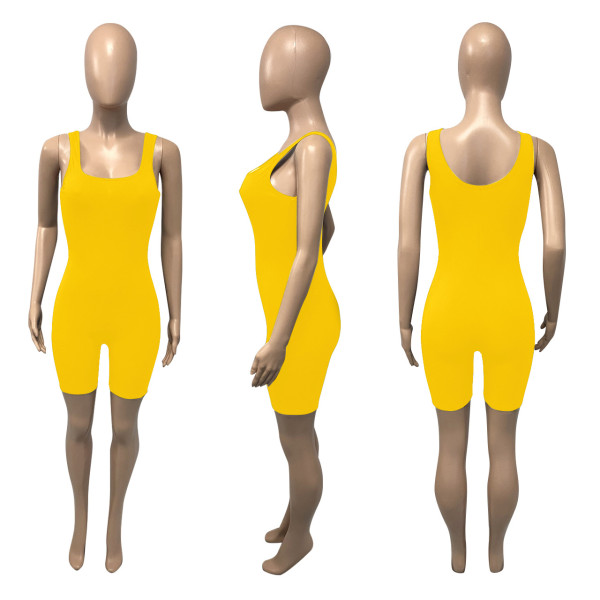 Solid Color Thread Slim Casual Multicolor Tank Jumpsuit