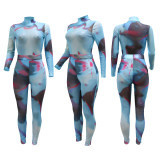 Fashion perspective sports leisure elastic stitching color sexy tight-fitting hip suit
