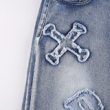 Fashion Personality Letter Patch Straight Jeans Street Hot Girl Loose Straight Casual Pants