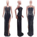 Sexy Women's Solid Color Jacquard Bronzing Sequins + Mesh Sand Pack Hip Dress Skirt