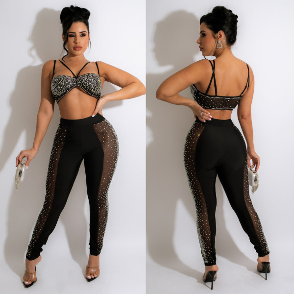 Hot drill vest Mesh two-piece nightclub suit