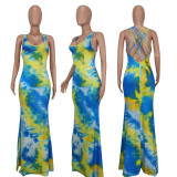 sexy printed halter dress