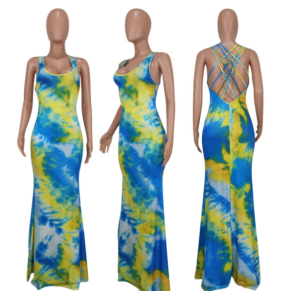 sexy printed halter dress