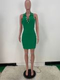 Pit single-breasted V-neck backless sexy dress