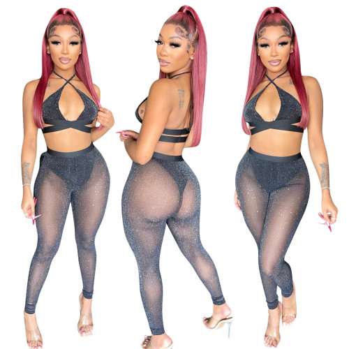 Fashion sexy see-through mesh two-piece set