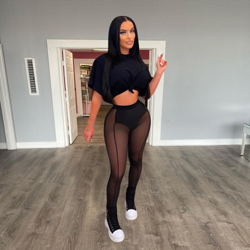 Fashion sexy see-through mesh two-piece set