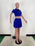 Solid color pleated culottes set with inner two-piece set