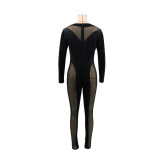 women's sexy see-through stitching mesh jumpsuit