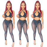 Fashion sexy see-through mesh two-piece set