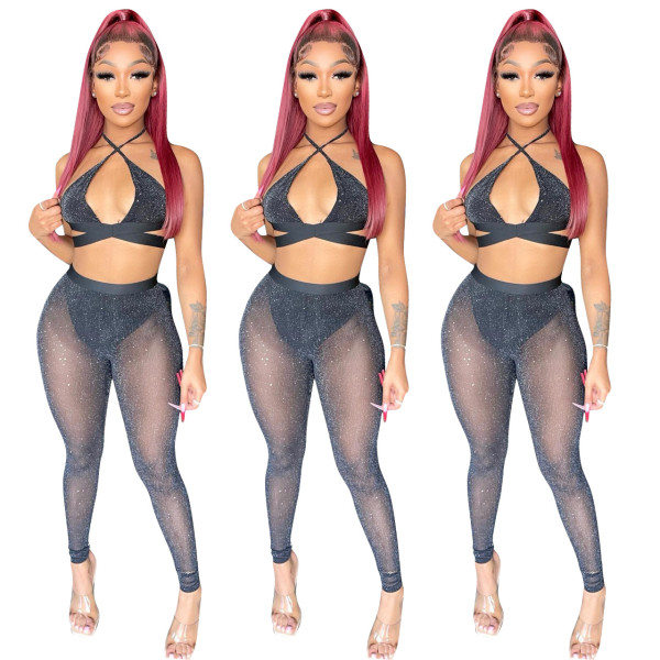 Fashion sexy see-through mesh two-piece set