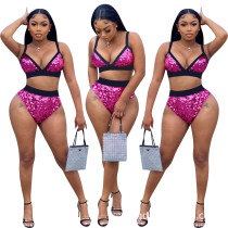 Fashion Sexy Sling Sequins Two Piece Set