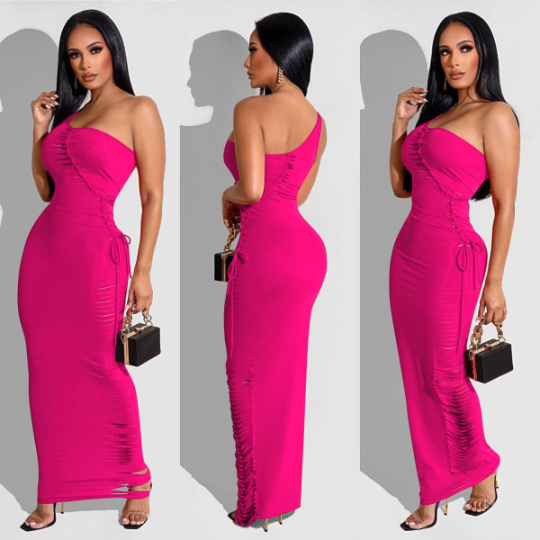 Fashion sexy hollow solid color dress