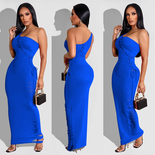 Fashion sexy hollow solid color dress