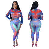 Fashion perspective sports leisure elastic stitching color sexy tight-fitting hip suit