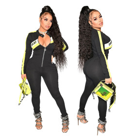 Fashionable and casual all-match color-blocking sports bodysuits Workplace commuting