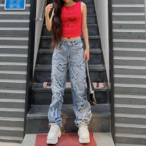 Fashion Personality Letter Patch Straight Jeans Street Hot Girl Loose Straight Casual Pants Fashion Personality Letter Patch Straight Jeans Street Hot Girl Loose Straight Casual Pants