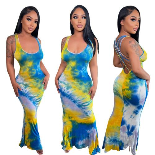 sexy printed halter dress