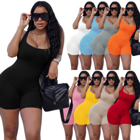 Solid Color Thread Slim Casual Multicolor Tank Jumpsuit