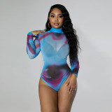 Fashion perspective sports leisure elastic stitching color sexy tight-fitting hip suit