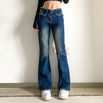 Ladies Hot Girl Metal Belt Butterfly Embroidery Personality Raw Edge High Waist Slim Jeans Ladies Hot Girl Metal Belt Butterfly Embroidery Personality Raw Edge High Waist Slim Jeans