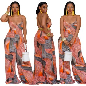 Fashion sexy suspenders wide leg jumpsuit