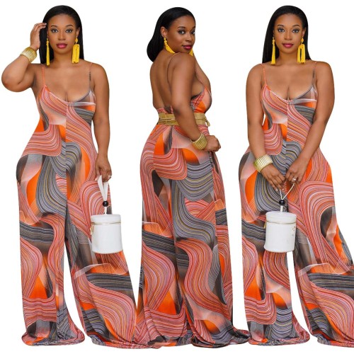 Fashion sexy suspenders wide leg jumpsuit