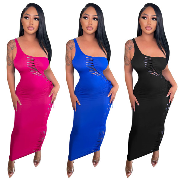 Fashion sexy hollow solid color dress