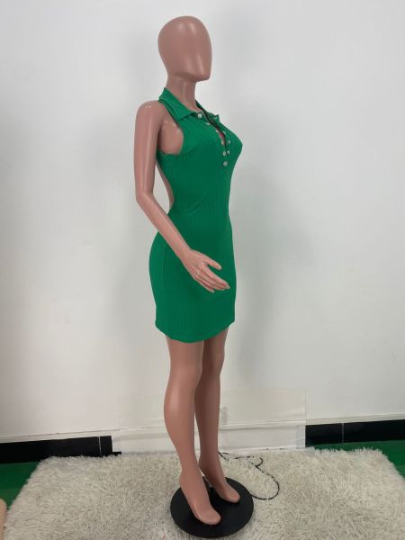 Pit single-breasted V-neck backless sexy dress