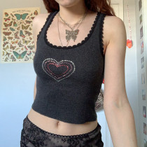 Fashion love hot drill vest personality hot girl sports short navel pullover top women