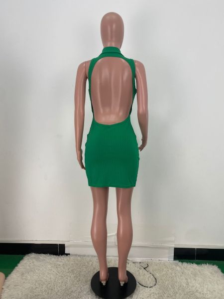 Pit single-breasted V-neck backless sexy dress
