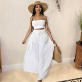 Women's solid color fashion wide leg wrap chest casual two-piece suit