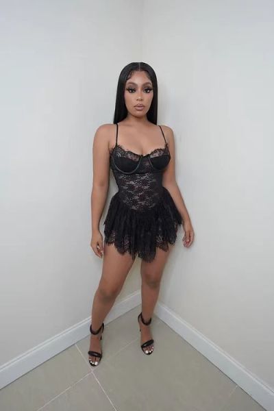 Women's Solid Color Lace Lace Sling Short Sexy Dress