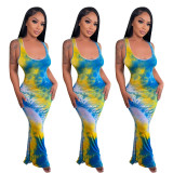 sexy printed halter dress