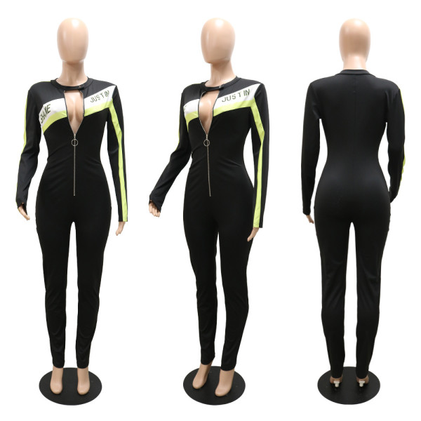 Fashionable and casual all-match color-blocking sports bodysuits Workplace commuting