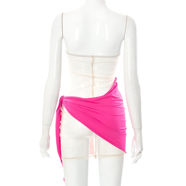 Solid Color Sexy Sheer Tie Zip Sleeveless Short Dress