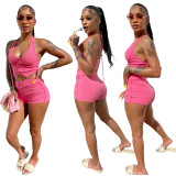 Solid Color Shorts Two Piece Fashion Casual Women's Clothing