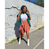 Nightclub Fashion Irregular Plaid Tie-Sleeve Fake Shirt Skirt
