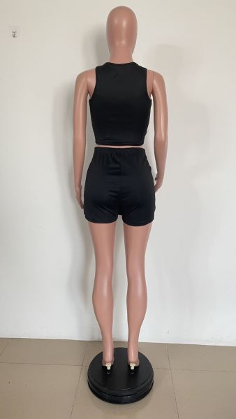 Black culottes suit hollow vest solid color two-piece suit