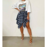 Nightclub Fashion Irregular Plaid Tie-Sleeve Fake Shirt Skirt