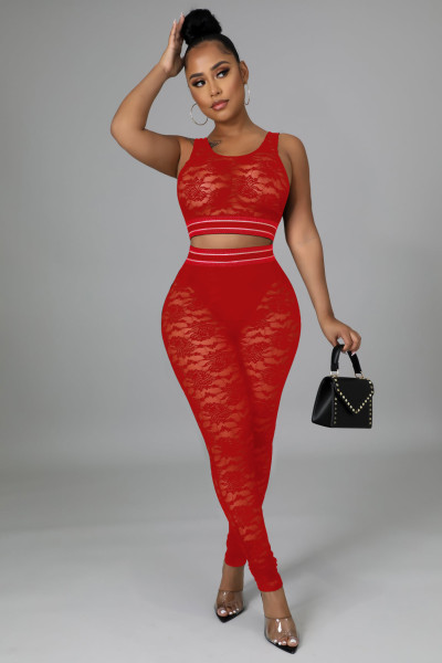 Lace Threaded Pants Two-Piece Set