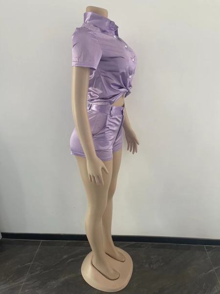 Stretch Fashion Short Sleeve Shirt Casual Two Piece Suit