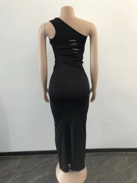 One-shoulder burnt flower lace-up dress One-step dress