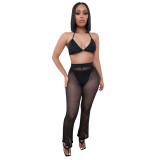 Women's Spring/Summer Fashion Fashion Sexy Mesh Perspective Suit Four-piece Set