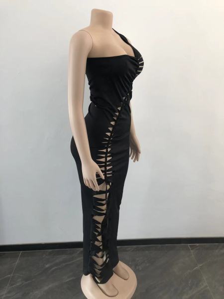 One-shoulder burnt flower lace-up dress One-step dress