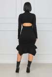 Women's OL commuter pit strip wool-like personalized hem long skirt