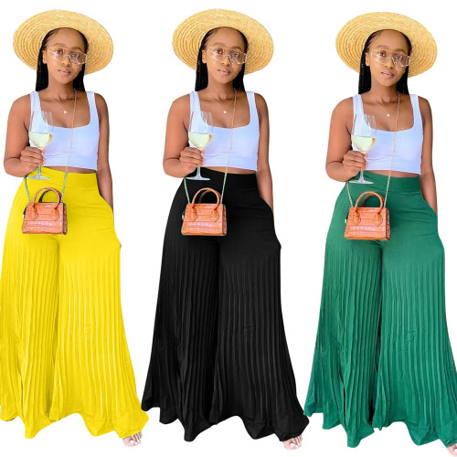 High-Temperature Pleated Wide-Leg 2-Layer Pants